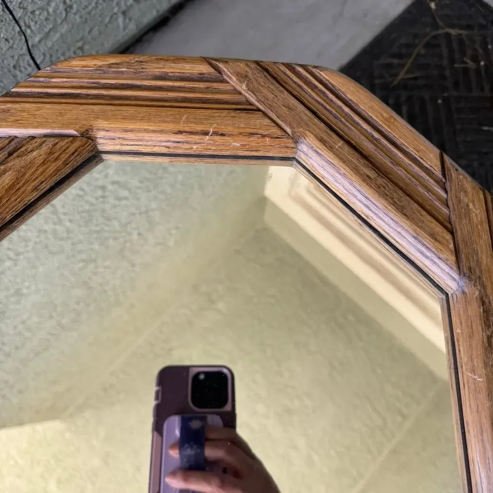vintage hand crafted by Happythings elongated octagonal mirror reed rattan frame